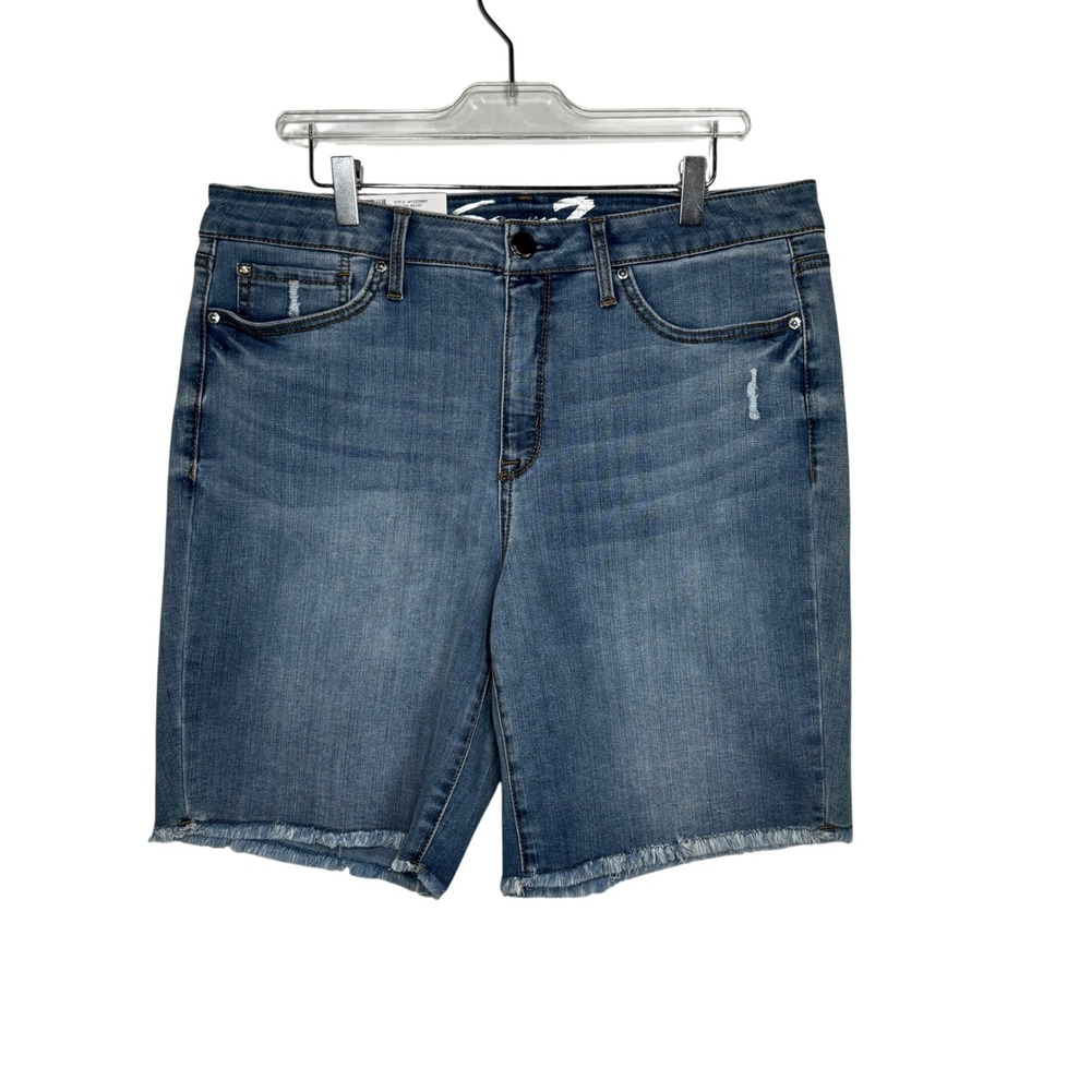 Seven7 Jeans Women's Size 16 Blue Denim Frayed Hem Bermuda Shorts
